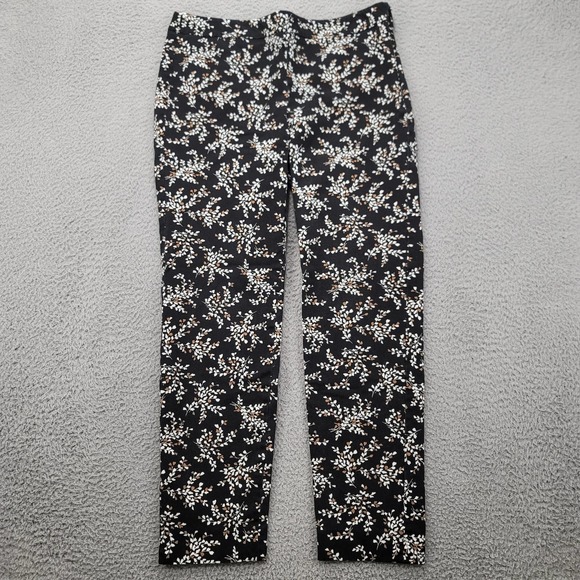 Tabots Pants Womens 6 Black‎ Floral Chatham Ankle Mid Rise Flat Front Side Zip - Picture 1 of 16